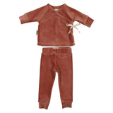 Ribbed Velour Long Sleeve Kimono Top & Pant 2-Piece Set