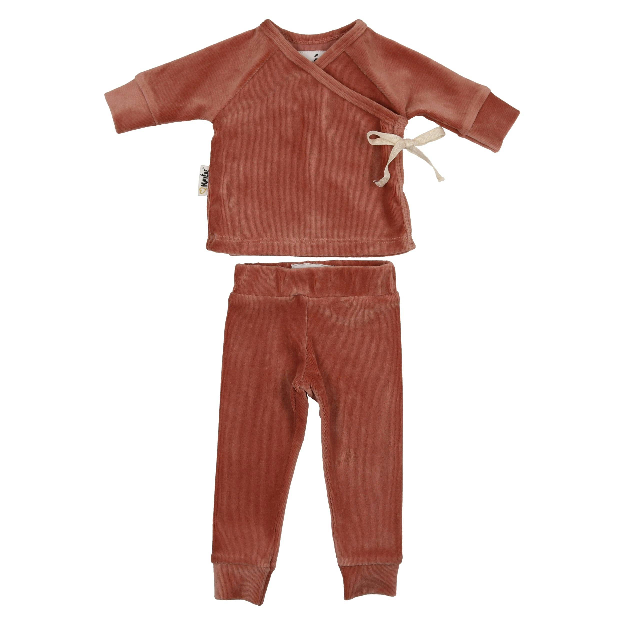 Ribbed Velour Long Sleeve Kimono Top & Pant 2-Piece Set