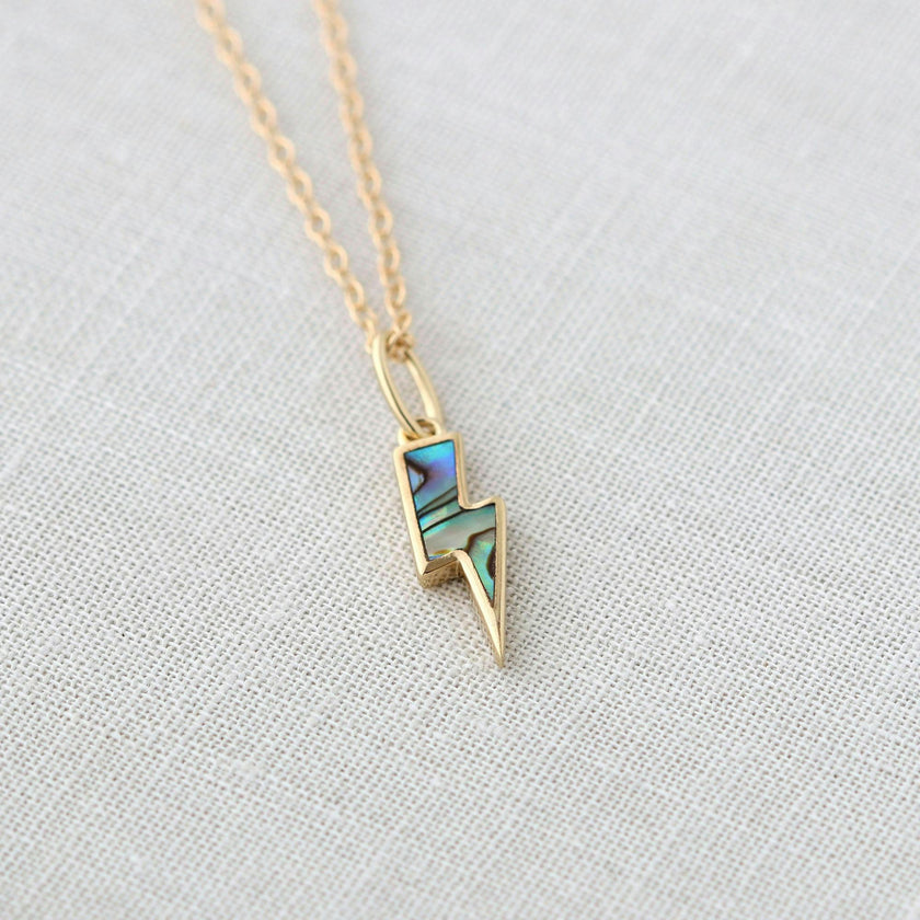 Abalone Lightning Bolt Charm Necklace