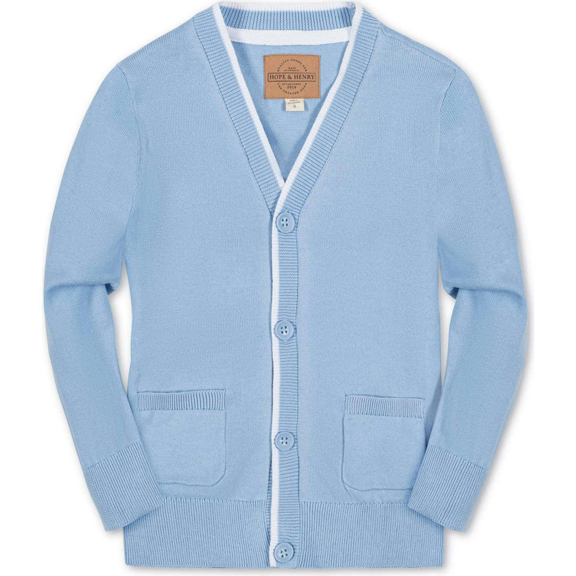 Organic Long Sleeve Tipped Cardigan Sweater, Blue