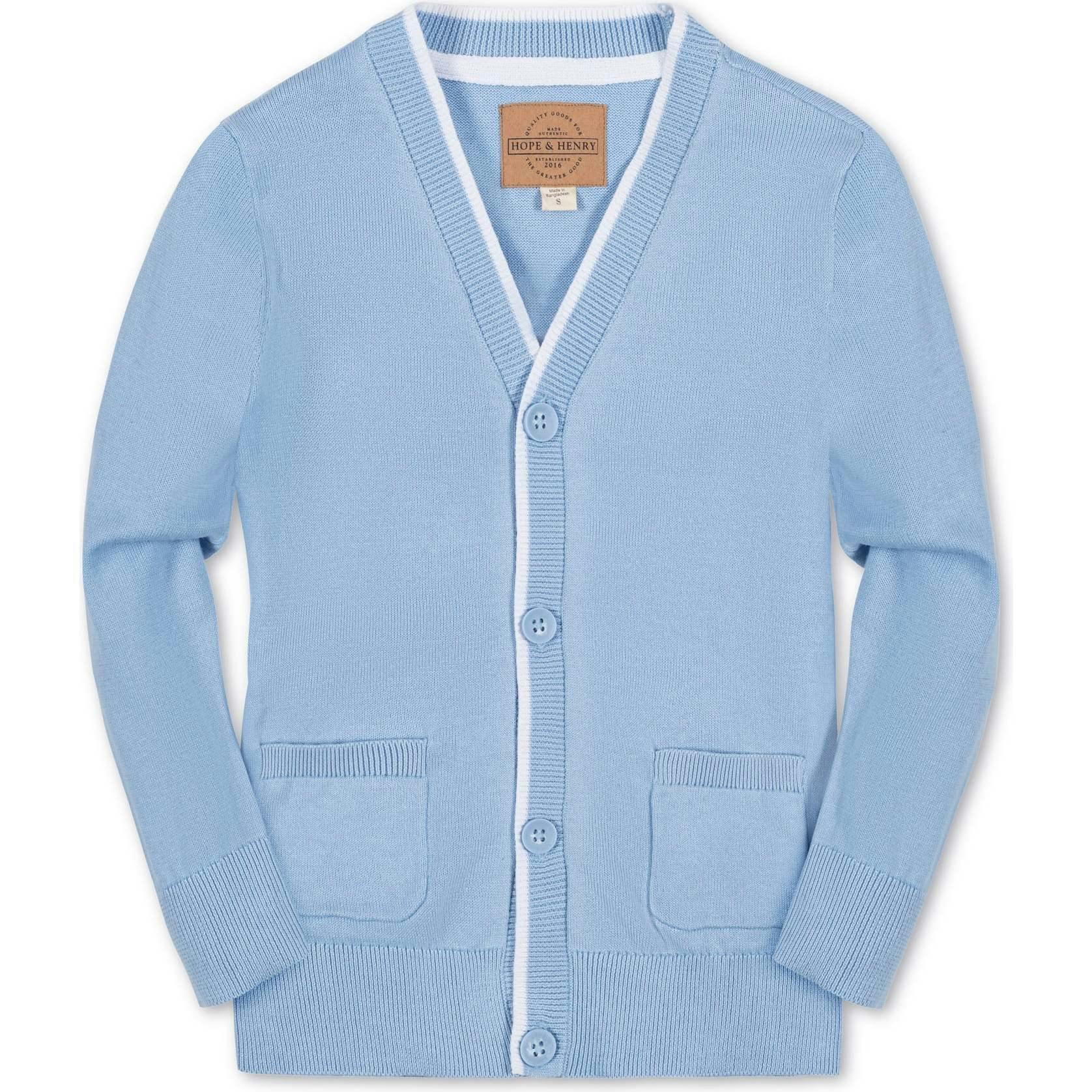 Organic Long Sleeve Tipped Cardigan Sweater, Blue