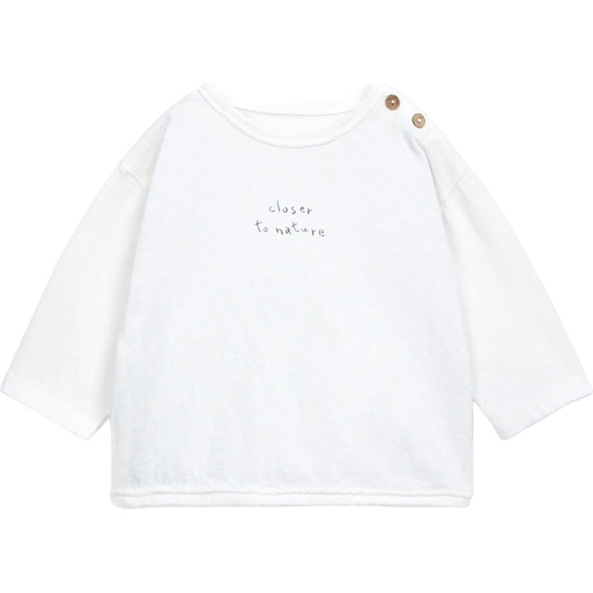 Wording Graphic Print Crew Neck Long Sleeve 2-Button Shoulder T-Shirt