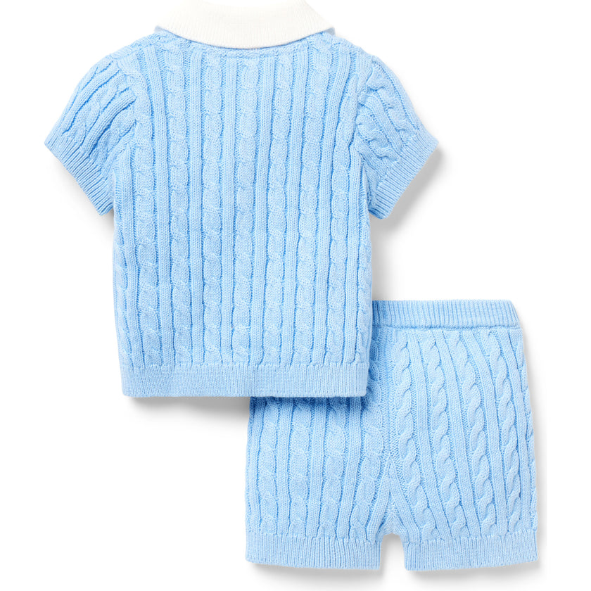 Baby Cable Knit Matching Set, Blue