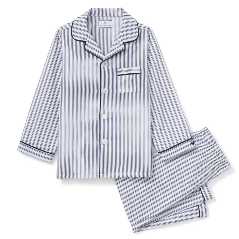 Kid's Twill Pajama Set in Navy French Ticking