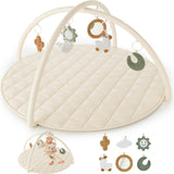 Beautiful Baby Play Gym - Soft Cotton Mat with 6 Cute Toys Creates The Perfect Activity Area for Your Girl/Boy - Stylish Infant Floor Playmat for Playroom