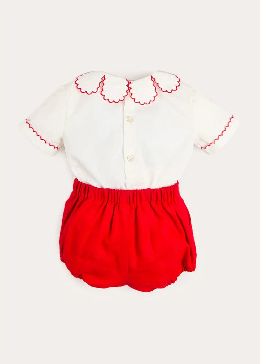 Dahlia Petal Collar Short Sleeve Two Piece Set in Red (6mths-3yrs)