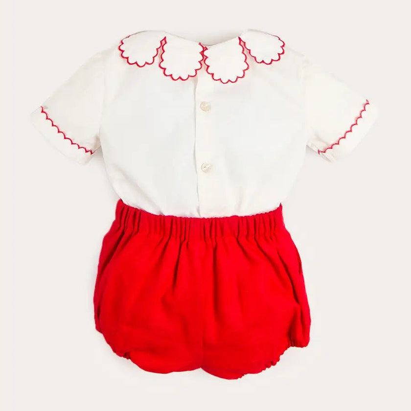 Dahlia Petal Collar Short Sleeve Two Piece Set in Red (6mths-3yrs)