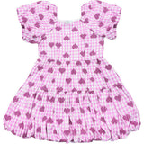 Pink Gingham Hearts Embroidery Girls Daphne Dress