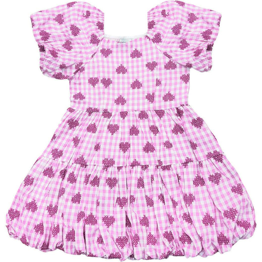 Pink Gingham Hearts Embroidery Girls Daphne Dress