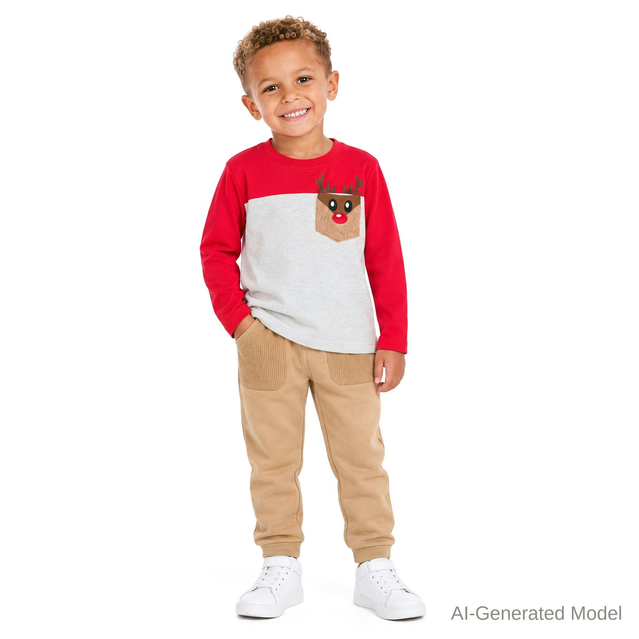 Boys Playful Pocket Tee | Fuzzy Reindeer