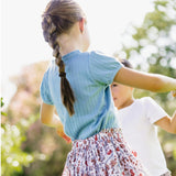 girls dusk blue ruffle pointelle puff sleeve shirt