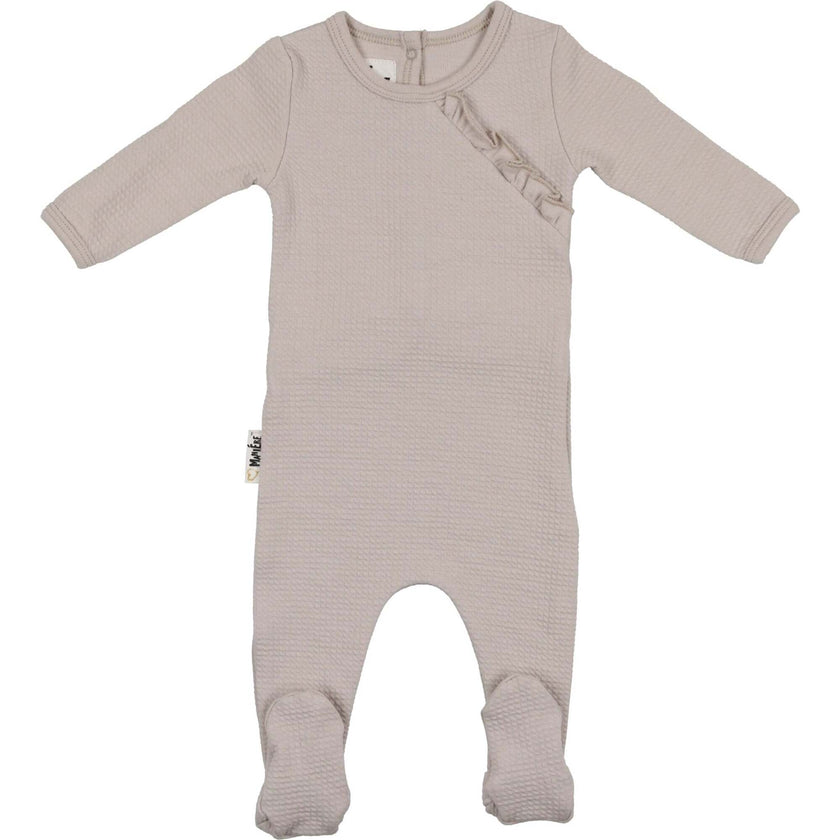 Quilted Waffle Girls Long Sleeve Footie, Grey