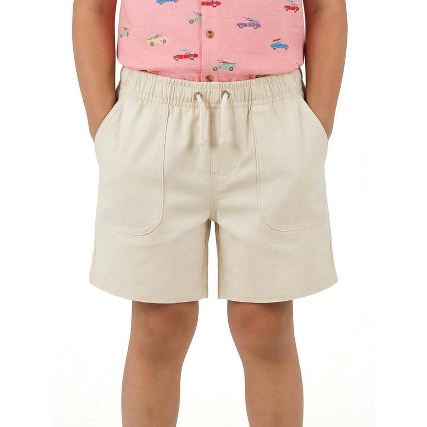 Boys Beige Textured Linen Shorts | Beige
