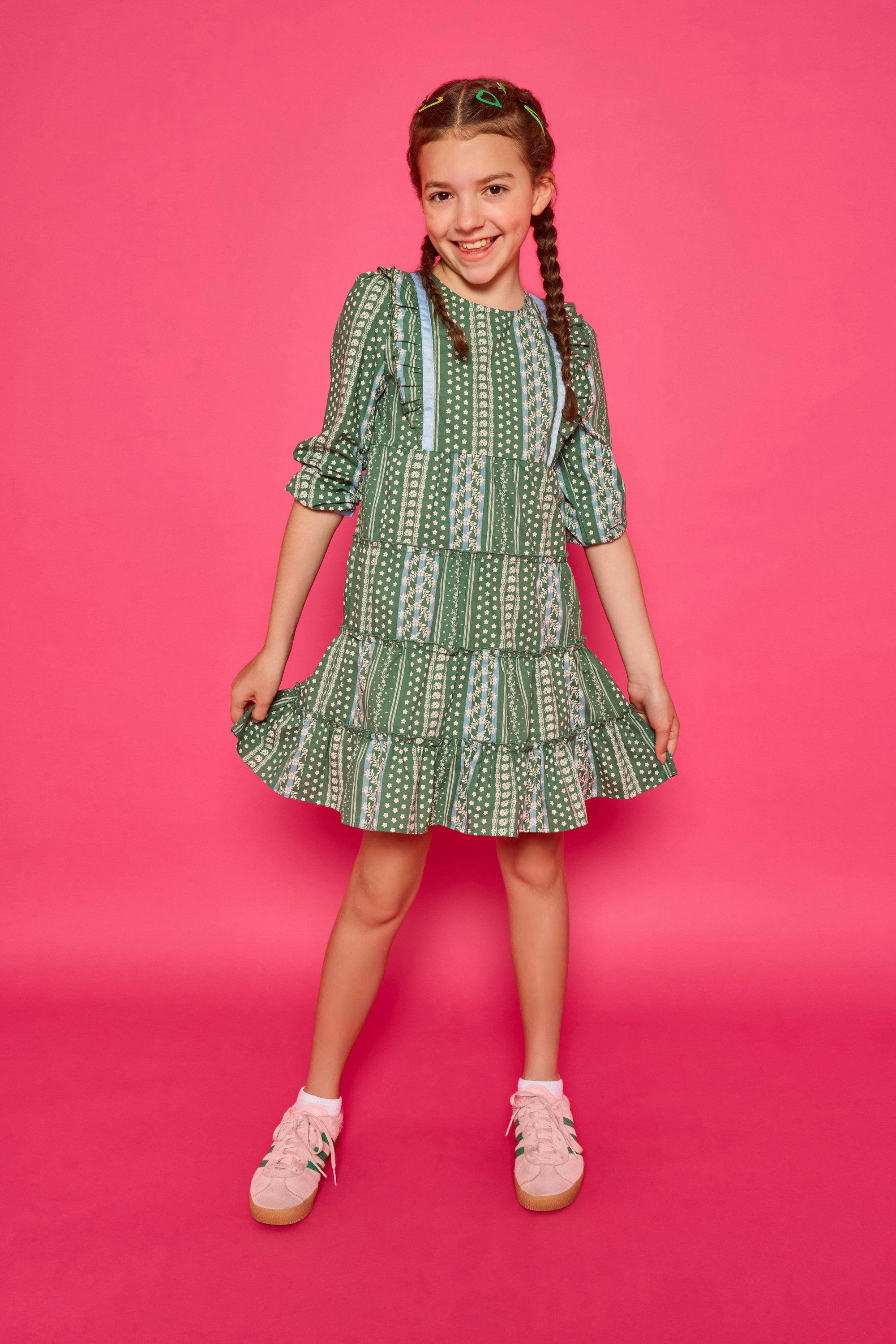 Tiered Porto Dress - Fairfield Forest Stripe