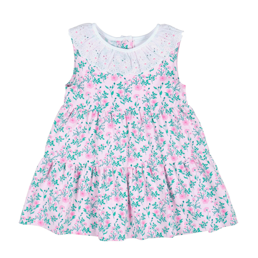 Floral Print Dress with Eyelet Collar