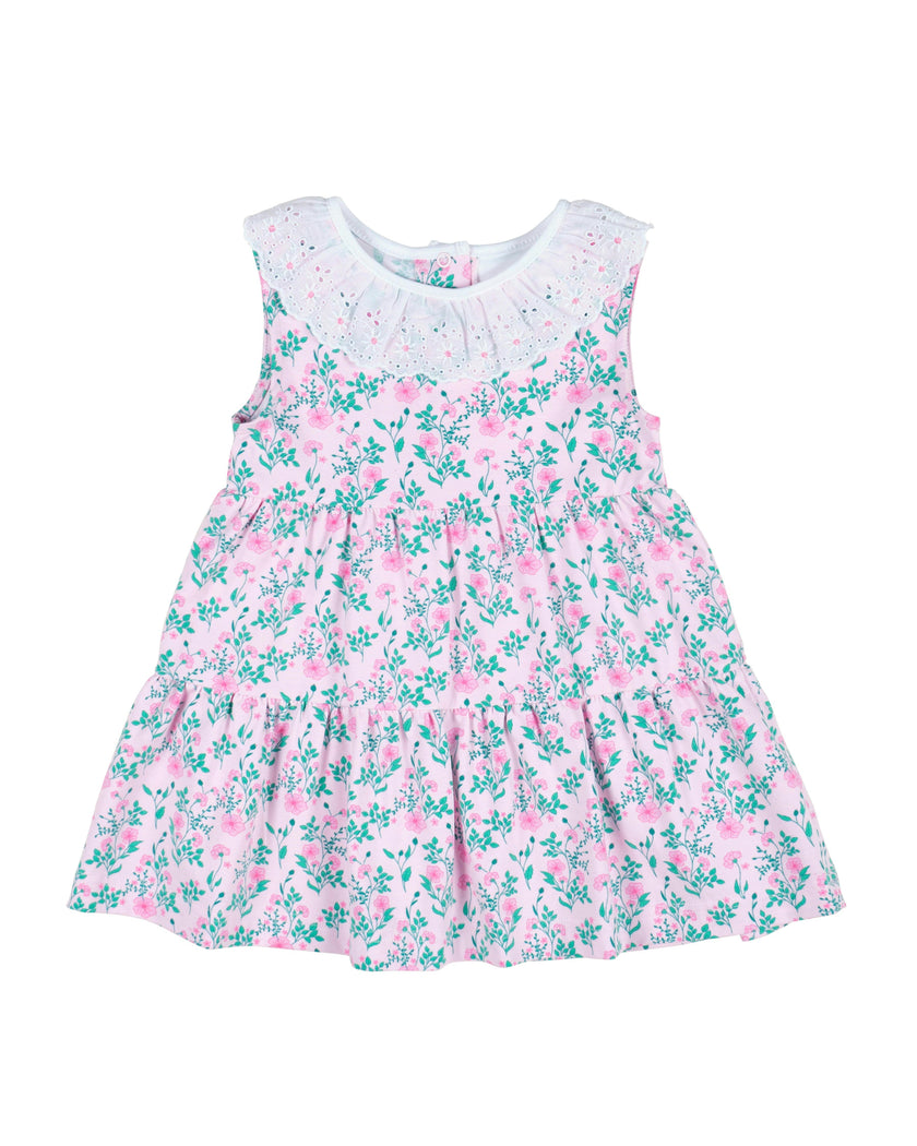 Floral Print Dress with Eyelet Collar