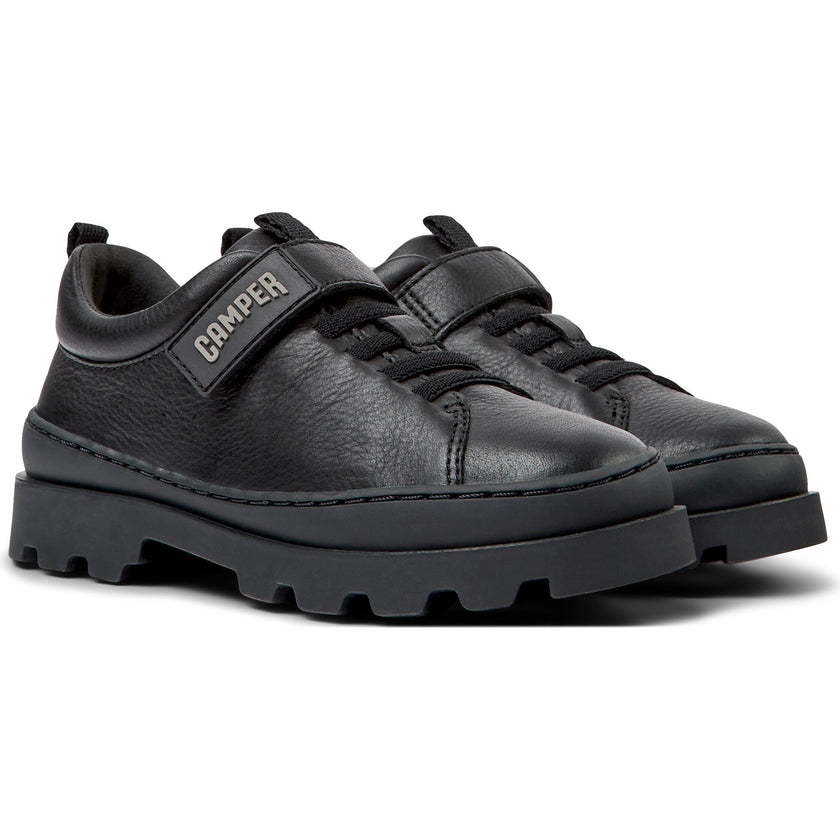 Brutus Velcro Strap Leather Sneakers, Black
