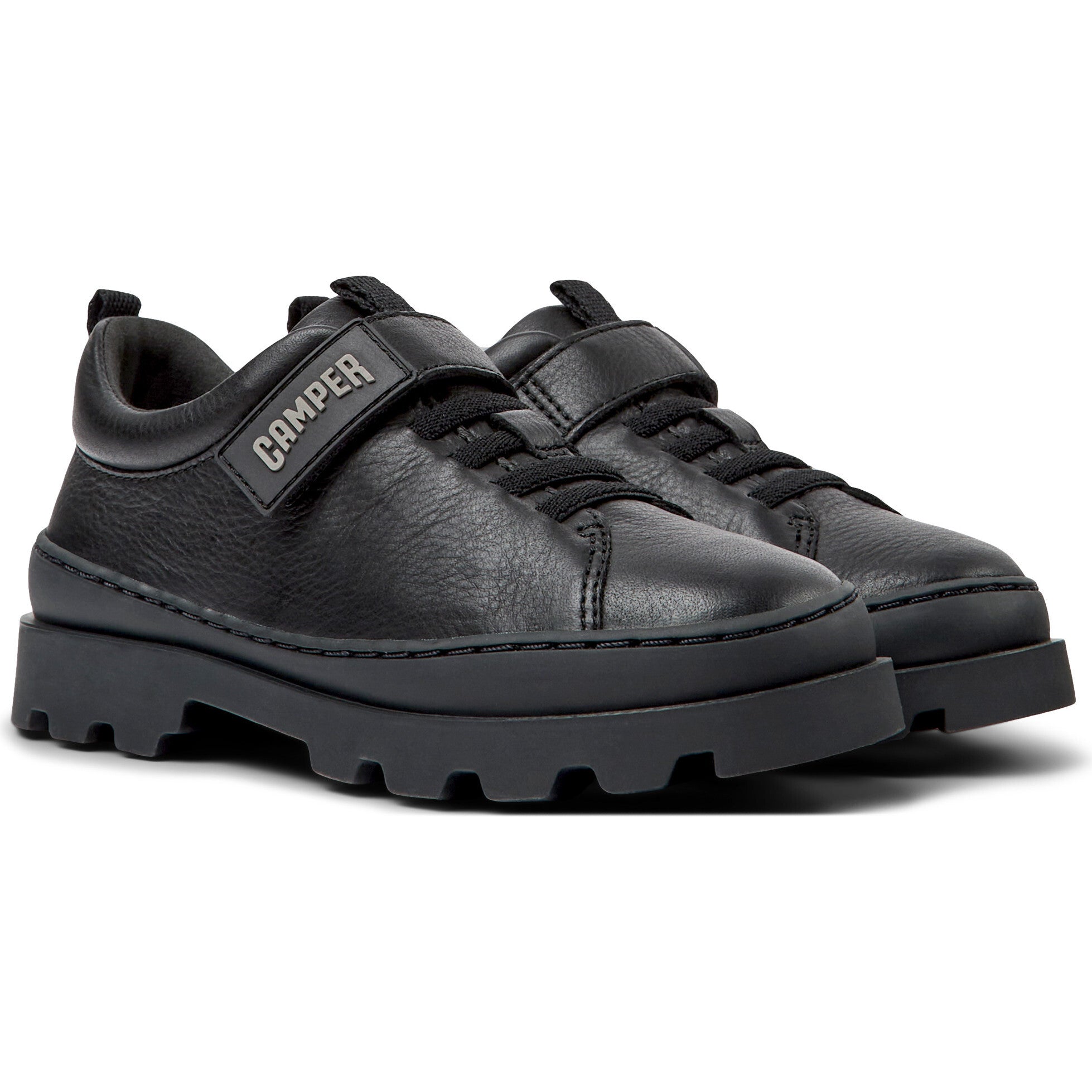 Brutus Velcro Strap Leather Sneakers, Black
