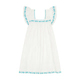 Mini Sandrine Womens Dress Aqua Floral Embroidery, Aqua Floral Embroidery