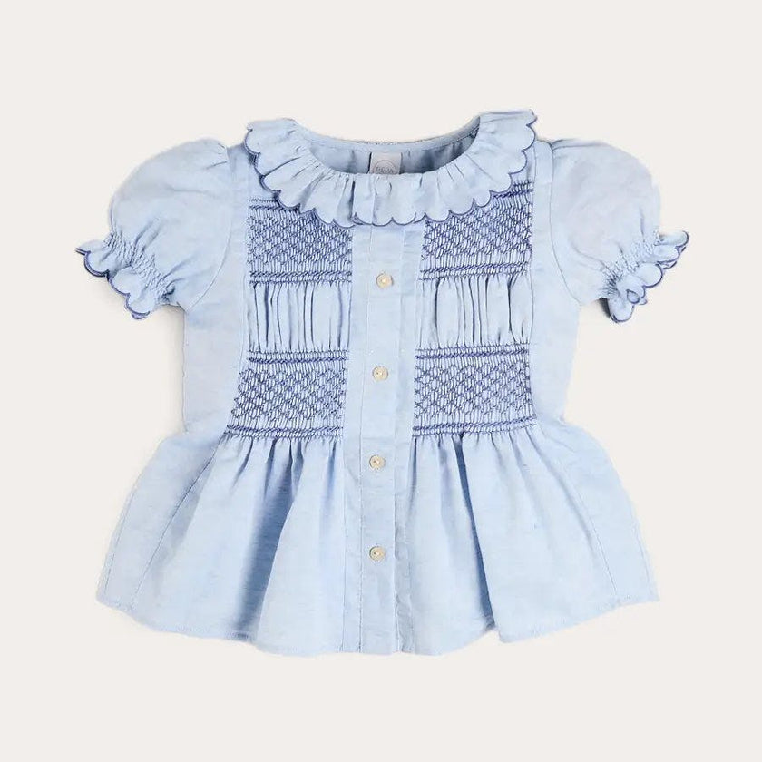 Smocked Peplum Scallop Collar Blouse in Blue (2-12yrs)
