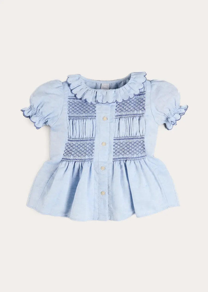 Smocked Peplum Scallop Collar Blouse in Blue (2-12yrs)