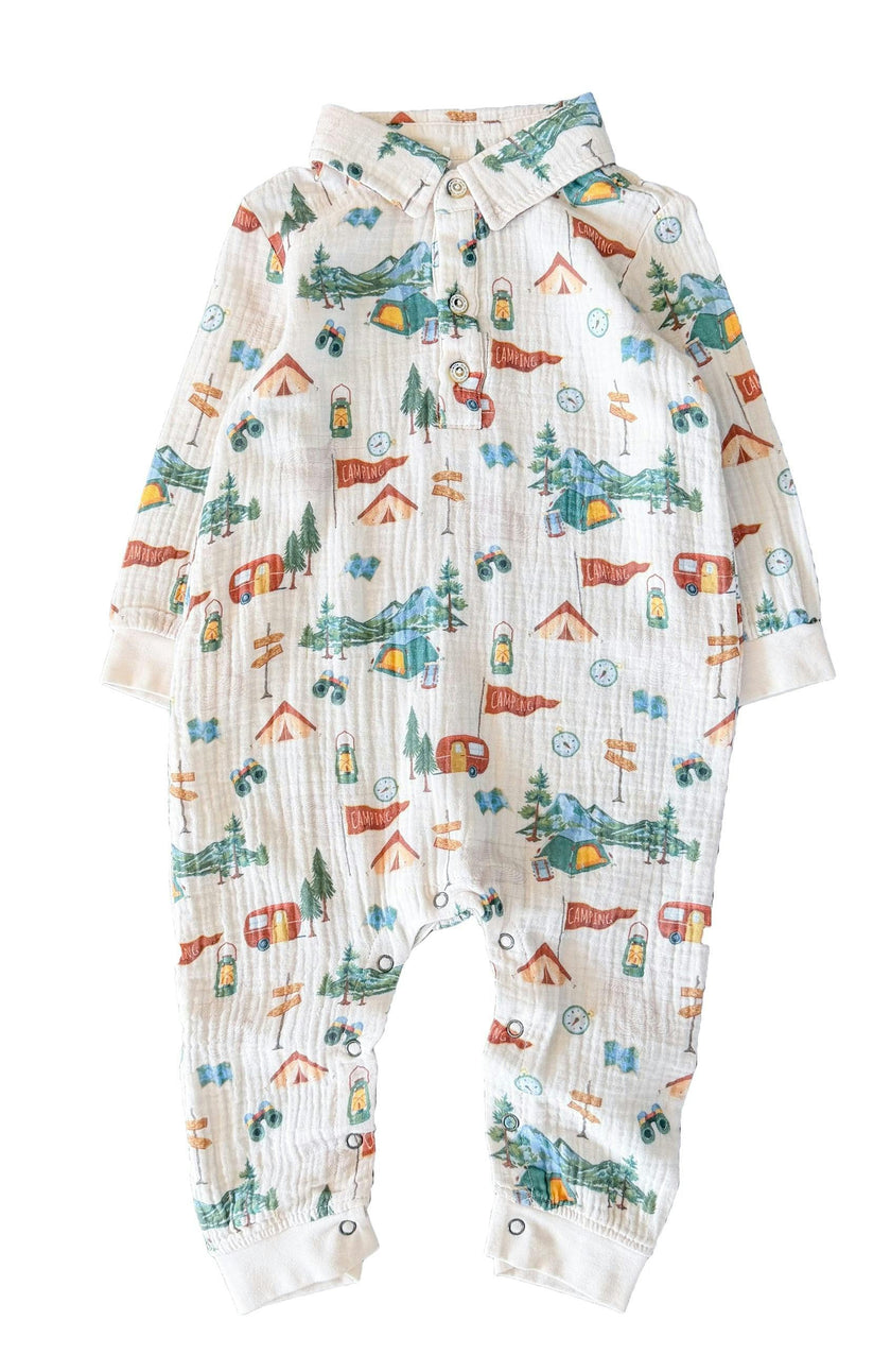 Happy Camper Teddy Buttondown Romper