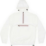 White quarter zip packable rain jacket and windbreaker