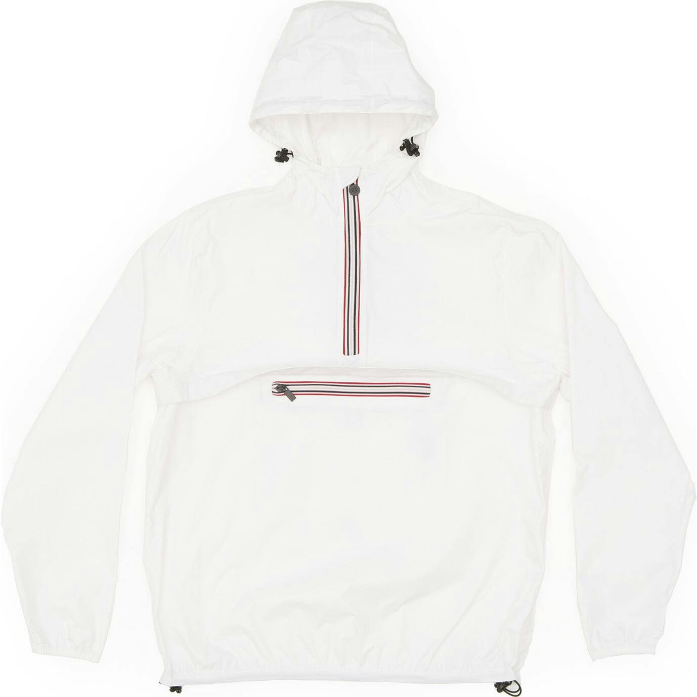 White quarter zip packable rain jacket and windbreaker