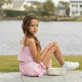 Girl's Scalloped Skort Set in Pink Sand Gingham