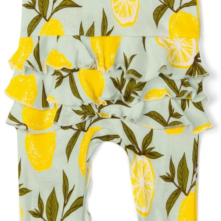 Lemon Organic Cotton Ruffle Zipper Footed Romper