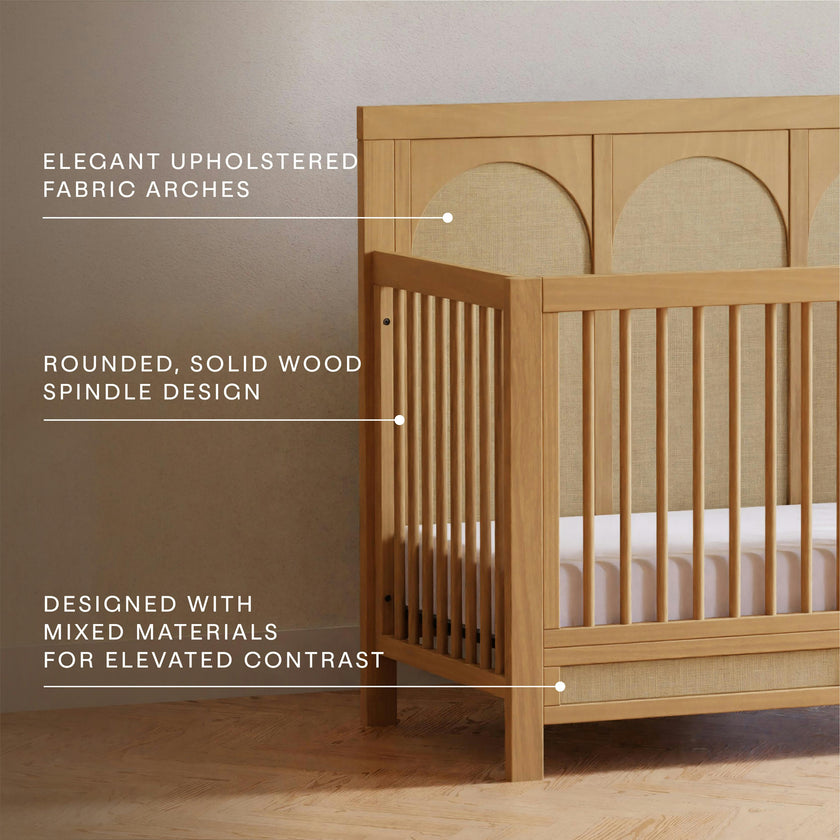 Eloise 4-in-1 Convertible Crib in Honey and Performance Sand Eco-Weave