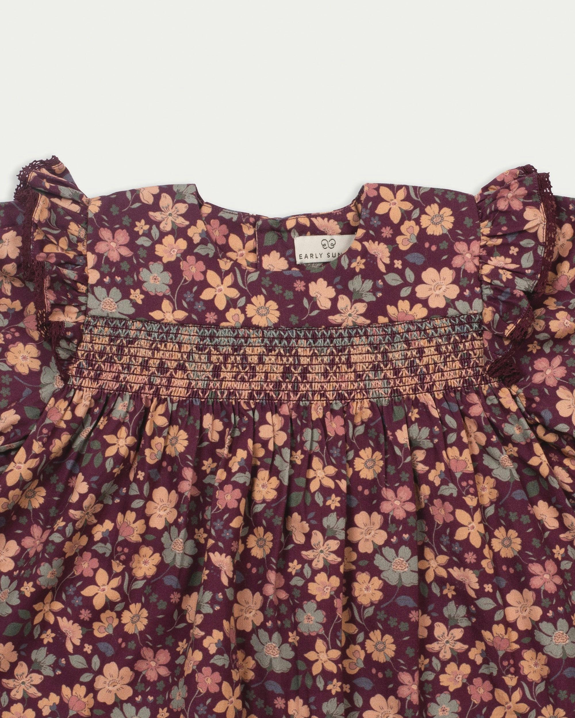 Ellie Baby Dress & Bloomer Set - Garden Flowers Plum