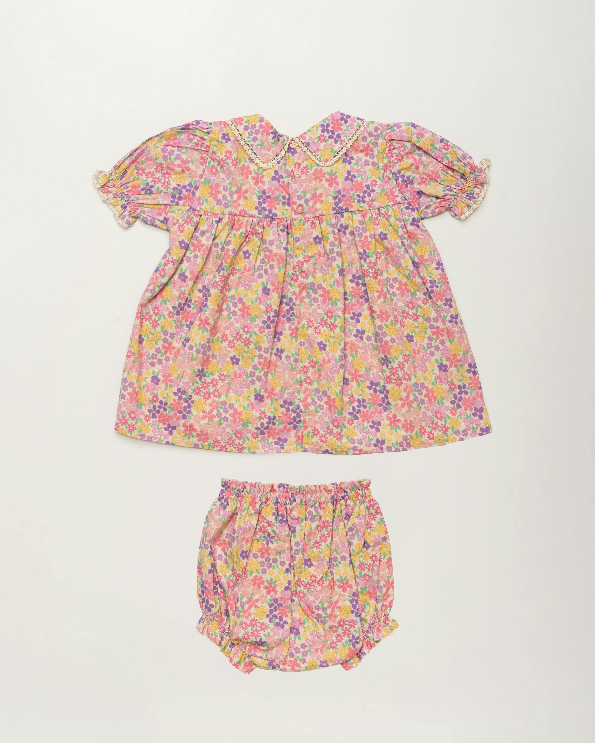Sofia Baby Dress & Bloomer Set - Emma floral purple