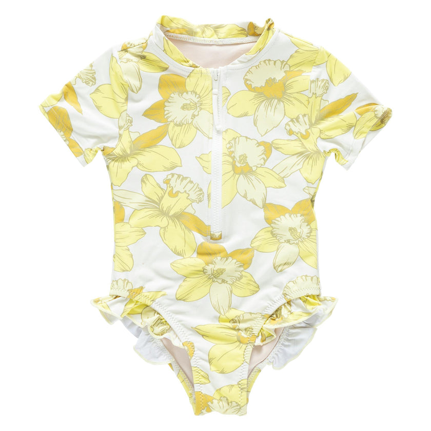 Girls Short Sleeve Arden Suit - Yellow Daffodils