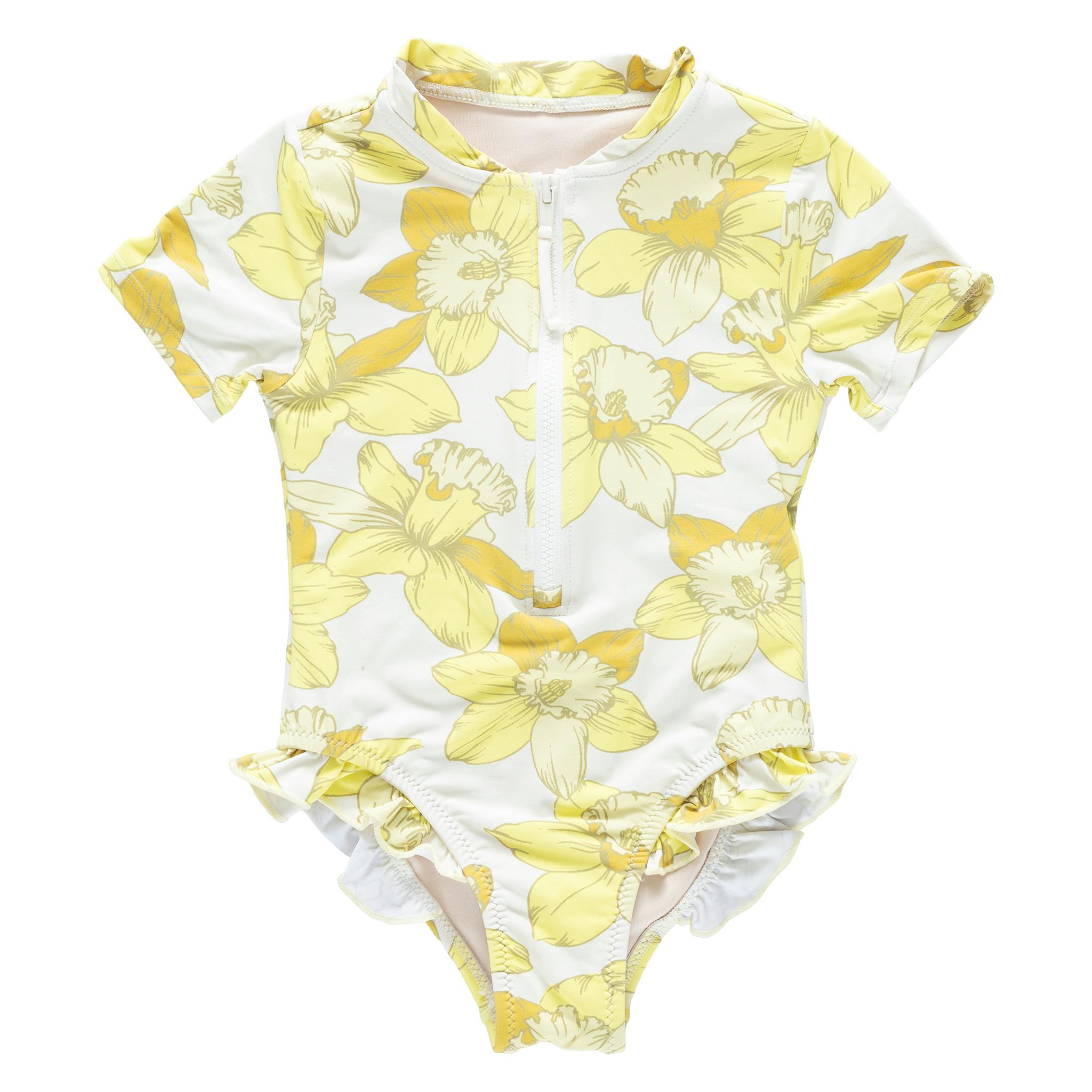 Girls Short Sleeve Arden Suit - Yellow Daffodils