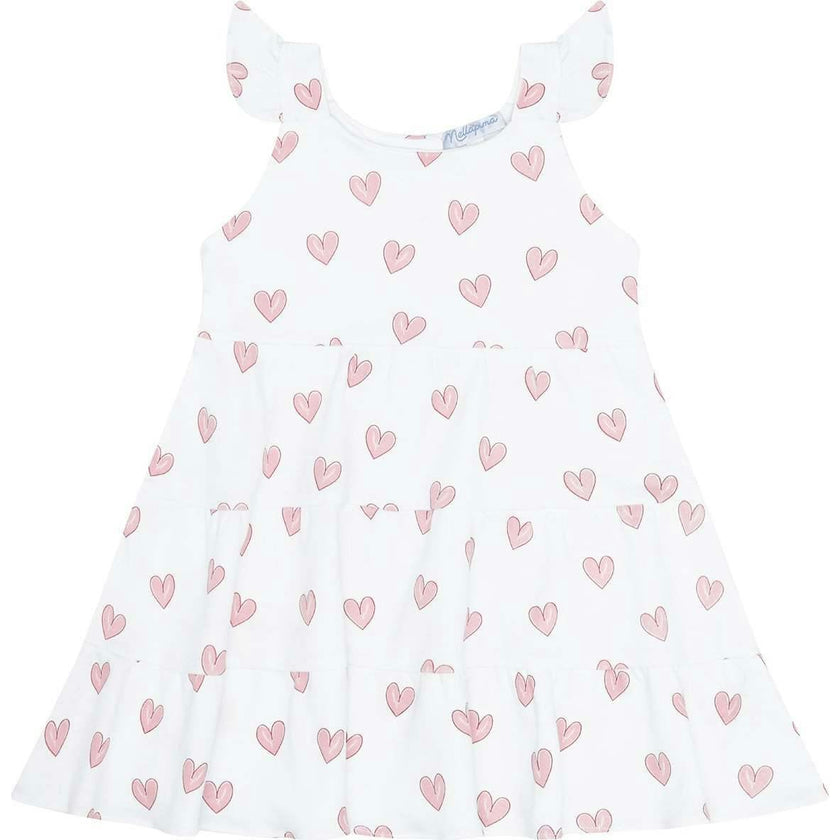 Pink Heart Print Ruffle Dress