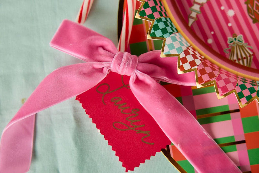 Packed Party Pink and Red Velvet Clip-On Bow Set of 5 - Luxe Velveteen Ribbon Bows with Metal Clip for Napkins Place Settings and Party Favors