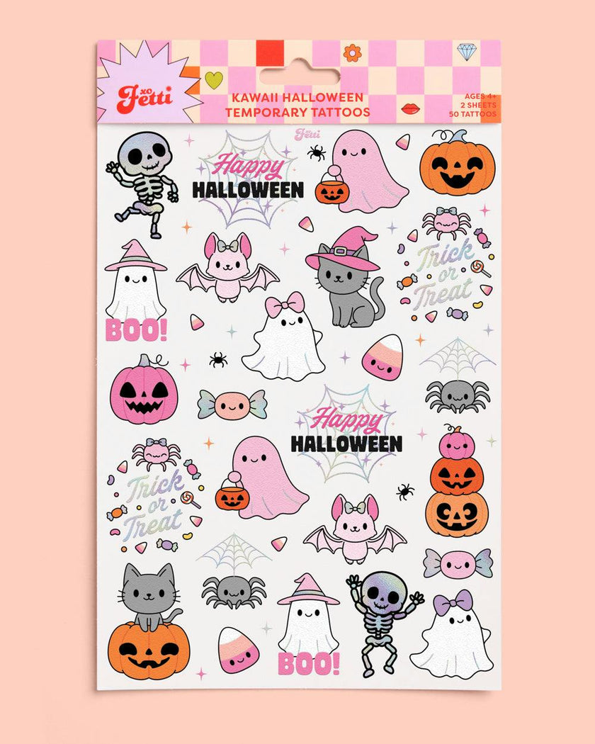 Pink Halloween Kawaii Tattoos - 50 temporary tattoos