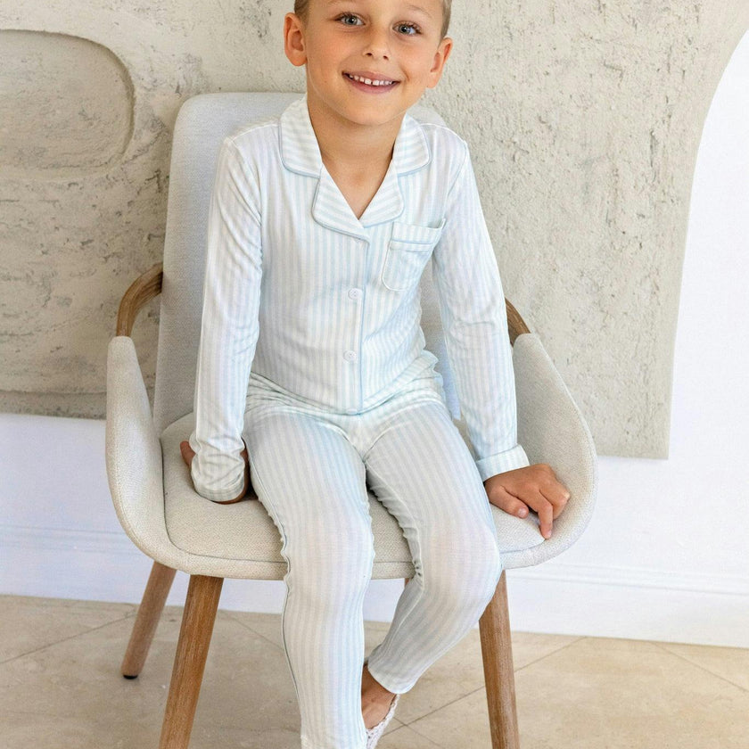 Striped Button Down Footie, Boys