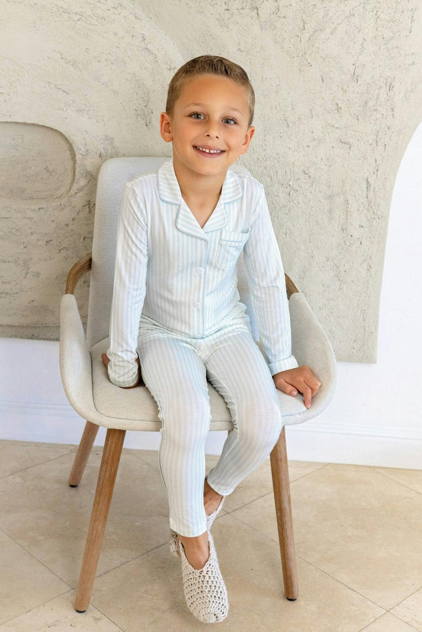 Striped Button Down Footie, Boys