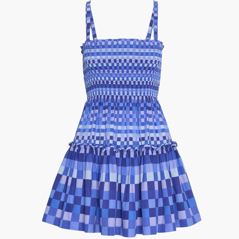The Seraphina Mini Nap Dress - Blue Indigo Tilework