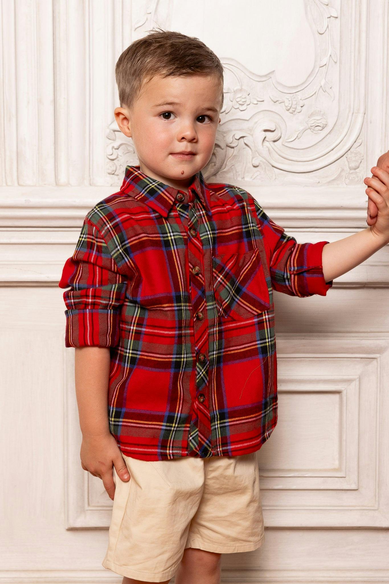 Boys John Shirt in Holiday Plaid