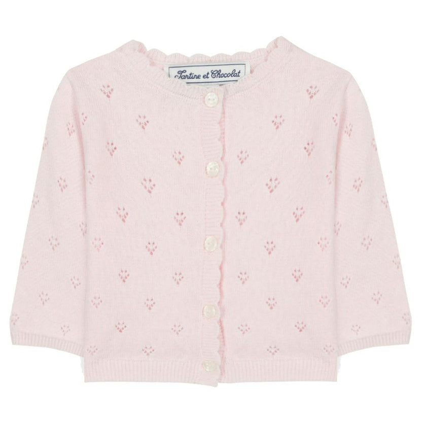 TARTINE ET CHOCOLAT Openwork Knit Baby Cardigan - Rose Pale