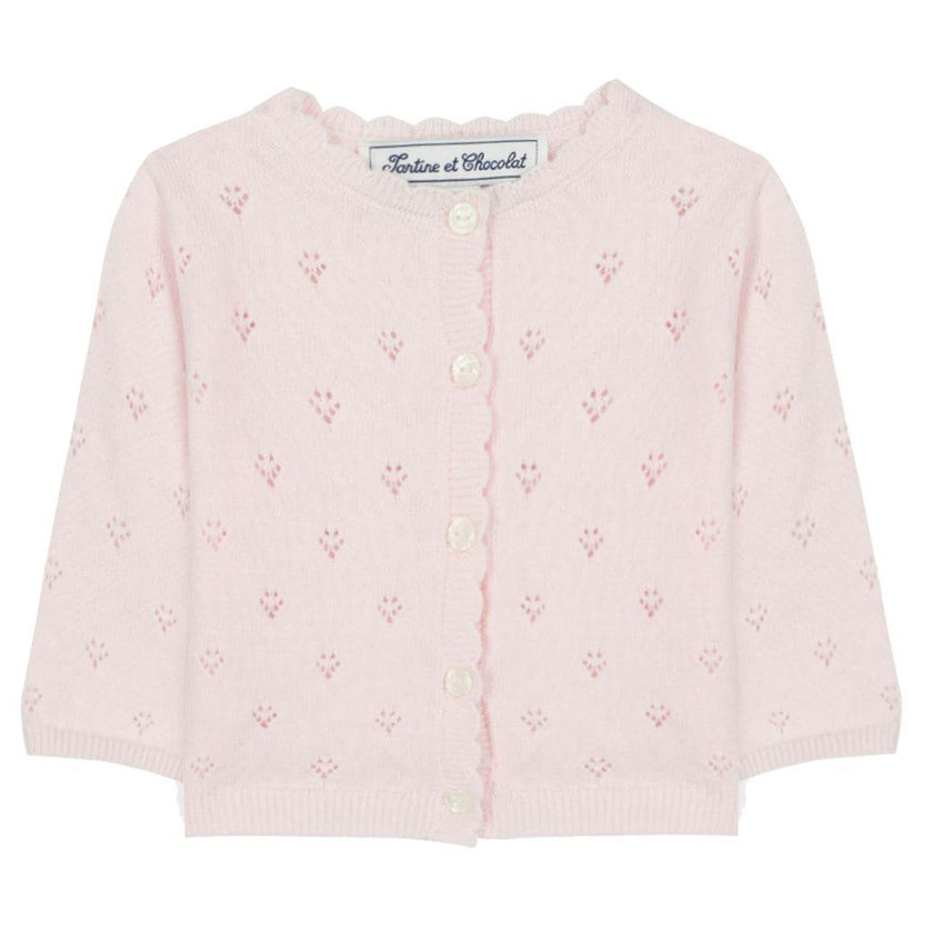 TARTINE ET CHOCOLAT Openwork Knit Baby Cardigan - Rose Pale