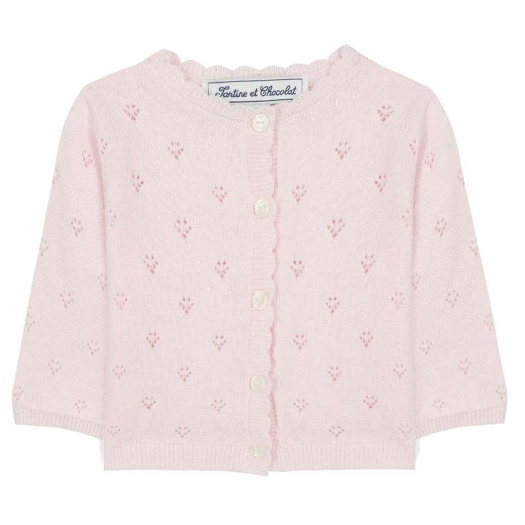 TARTINE ET CHOCOLAT Openwork Knit Baby Cardigan - Rose Pale
