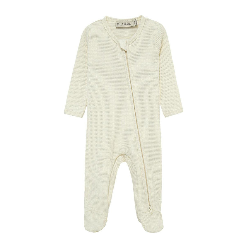 Vanilla Waffle Zipper Footed Romper