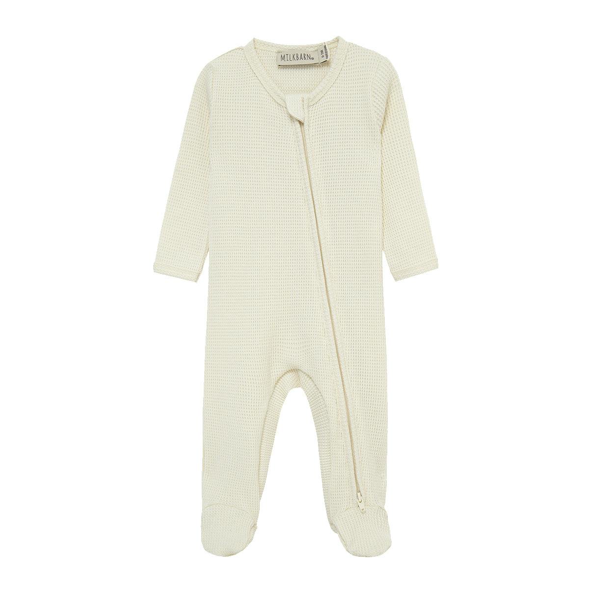 Vanilla Waffle Zipper Footed Romper