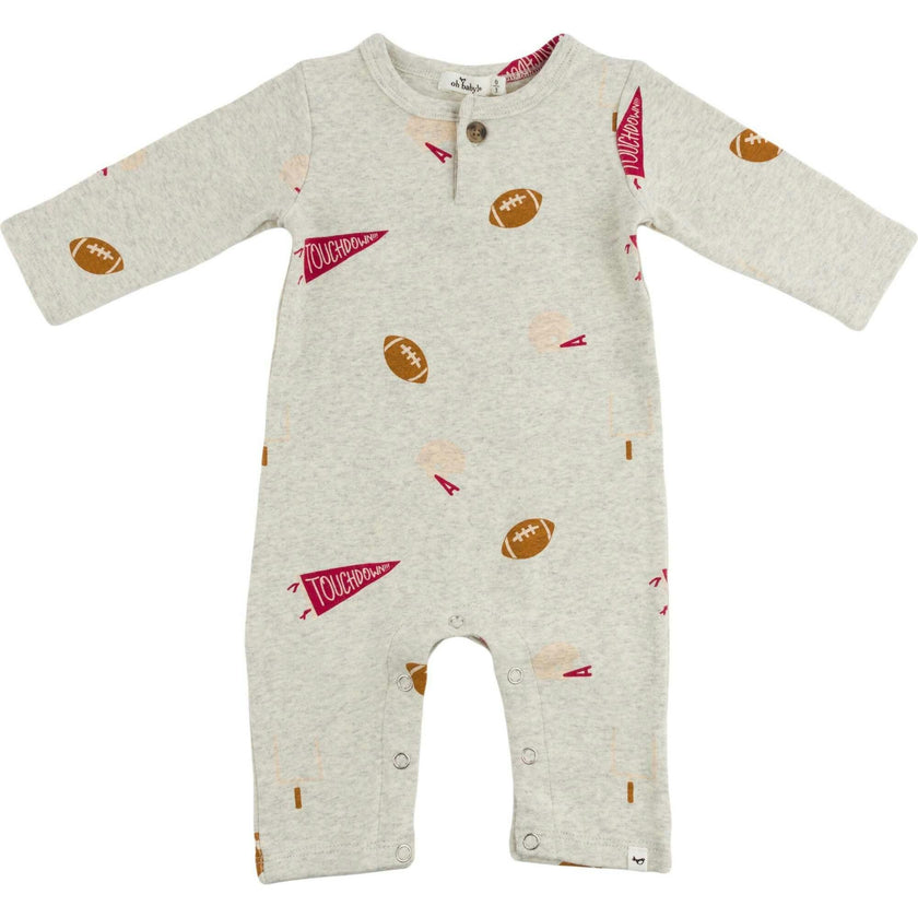 Football Print One Button Romper Baby Rib
