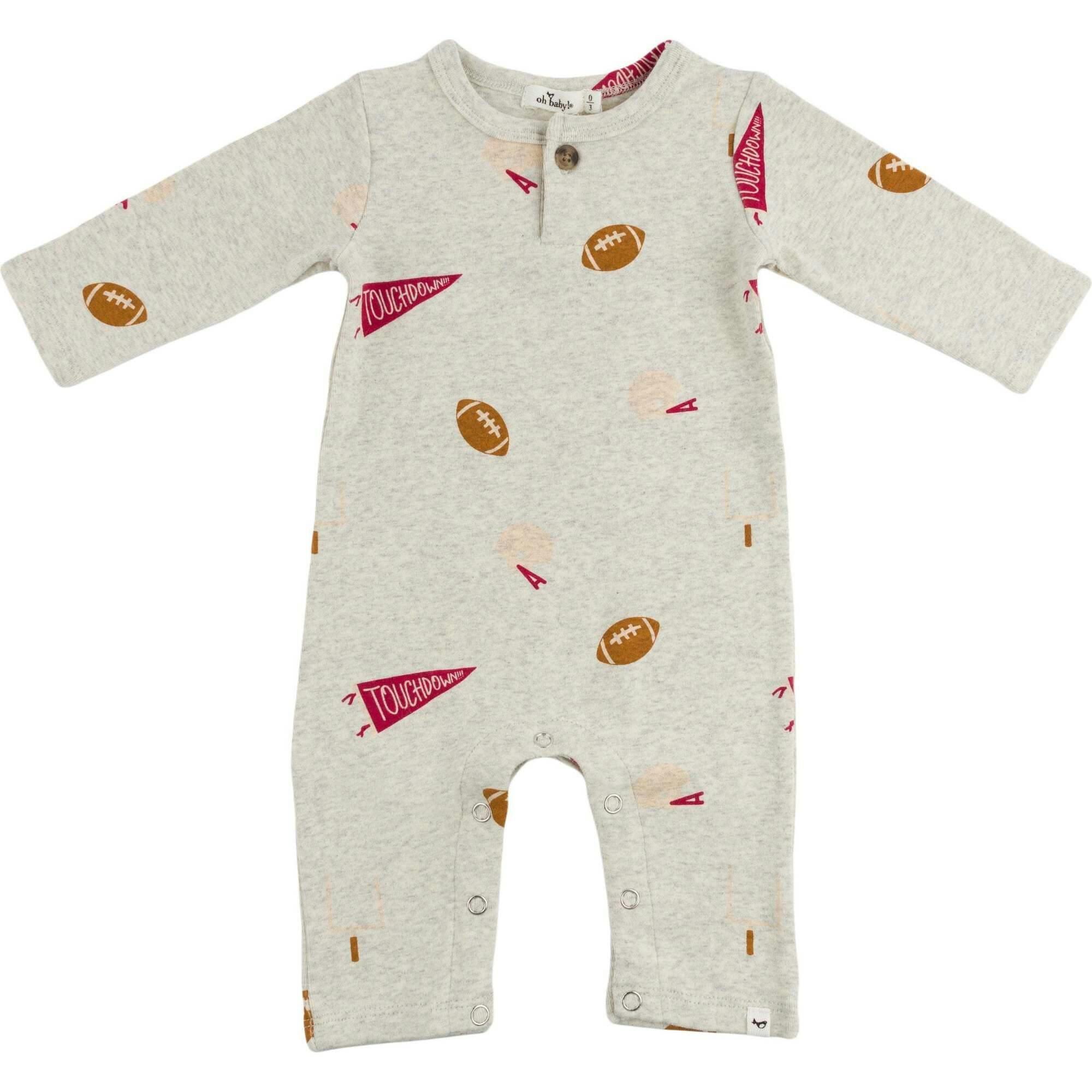 Football Print One Button Romper Baby Rib