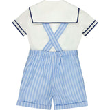 George Blue Stripe Sailor Overalls & Shirt Set